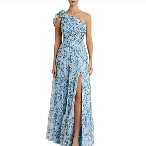 Mac Duggal Blue Floral One-Shoulder Dress